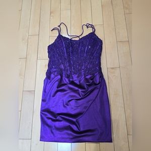 Amarra Dress88659 Metallic Purple Lace Corset Short Stretch Cocktail Dress 8